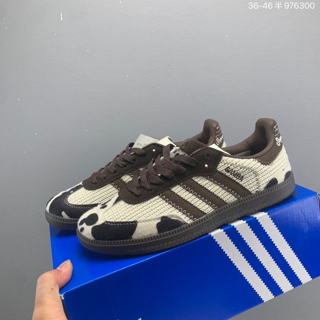 adidas Wales Bonner x Samba 2024新款女鞋奶牛紋復古低幫休閒板鞋 