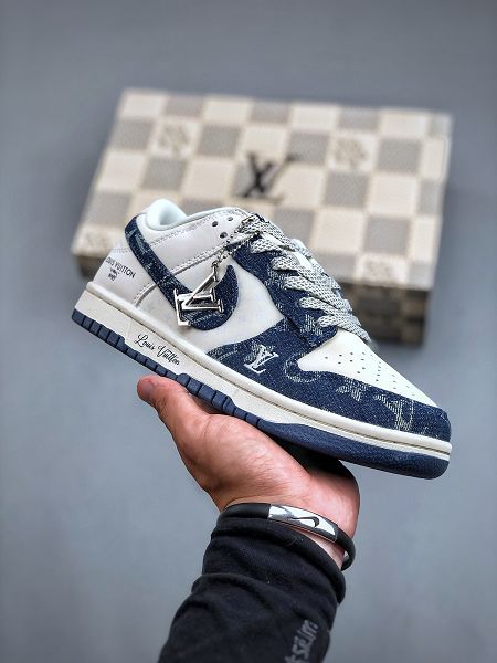 LV x Nike Dunk Low 2024最新情侶款深藍牛仔板鞋