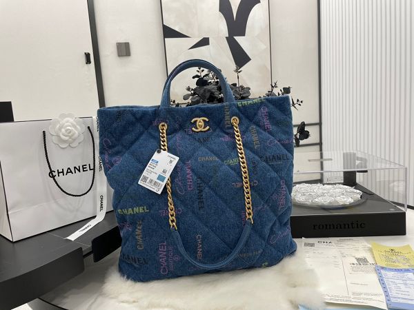 chanel包包 香奈兒2022新款手提包 DSAS3128塗鴉牛仔購物袋單肩斜挎包