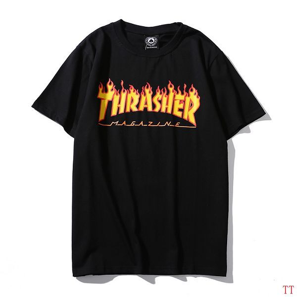 thrasher 短袖 2017新款 火焰字母时尚男生圆领短袖t恤 黑黄色