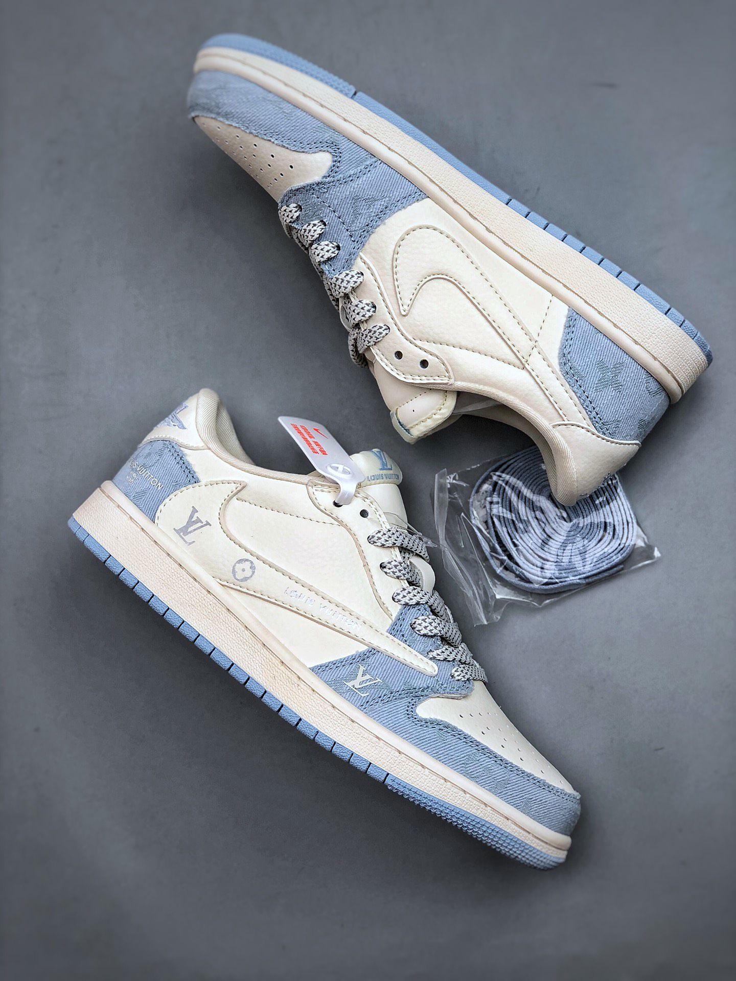 LV x Air Jordan 1 Low 2024新款男女生孔雀藍色休閒鞋